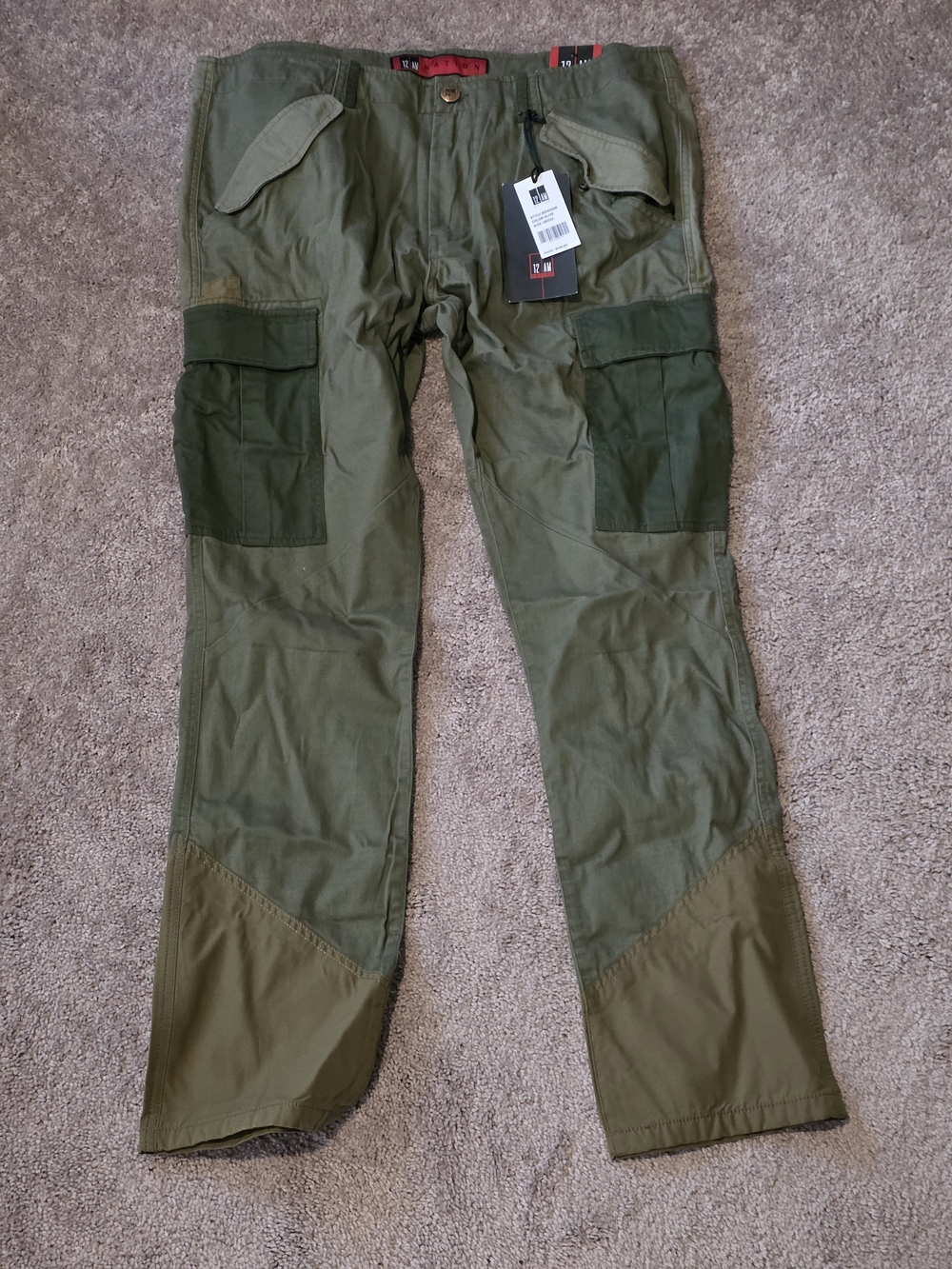 12 AM Nation Mens Olive Green Skinny  Cargo Pants